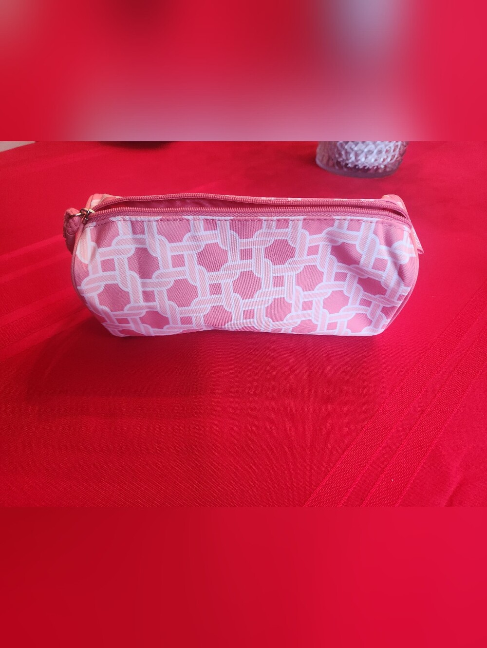 Clinique Pink and White Geometric Cosmetic Pouch